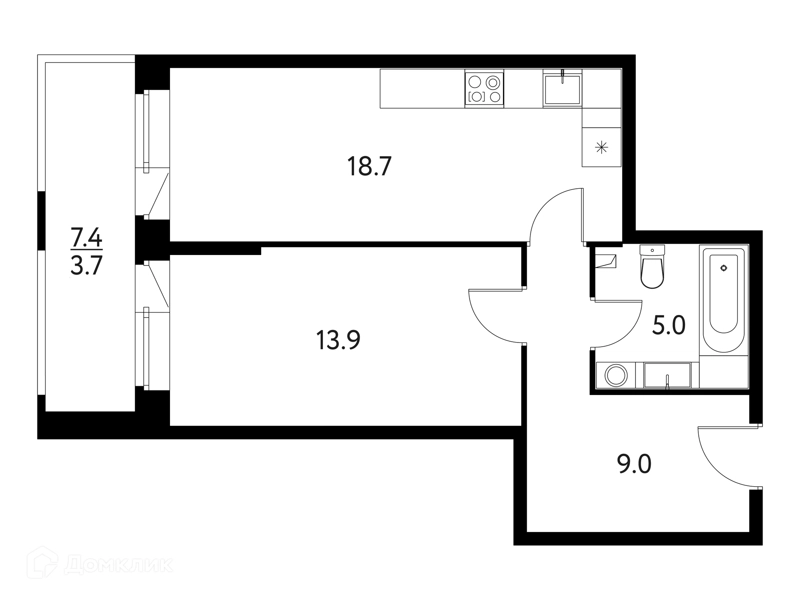 1-комнатная квартира 50.26 м² Солнечный Парк