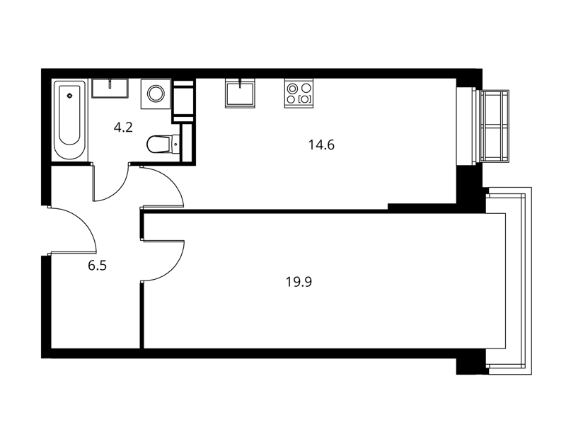 1-комнатная квартира 45.17 м² Солнечный Парк