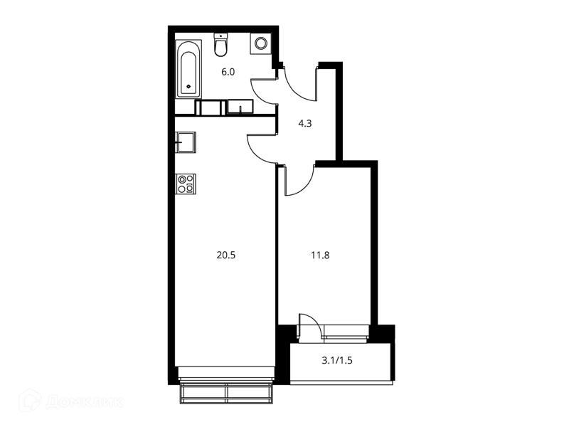 1-комнатная квартира 44.22 м² Солнечный Парк
