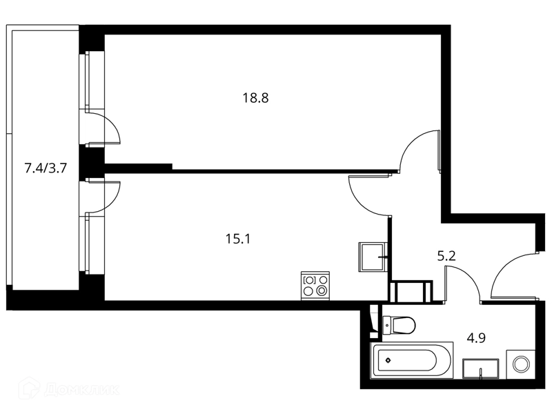 1-комнатная квартира 47.7 м² Солнечный Парк
