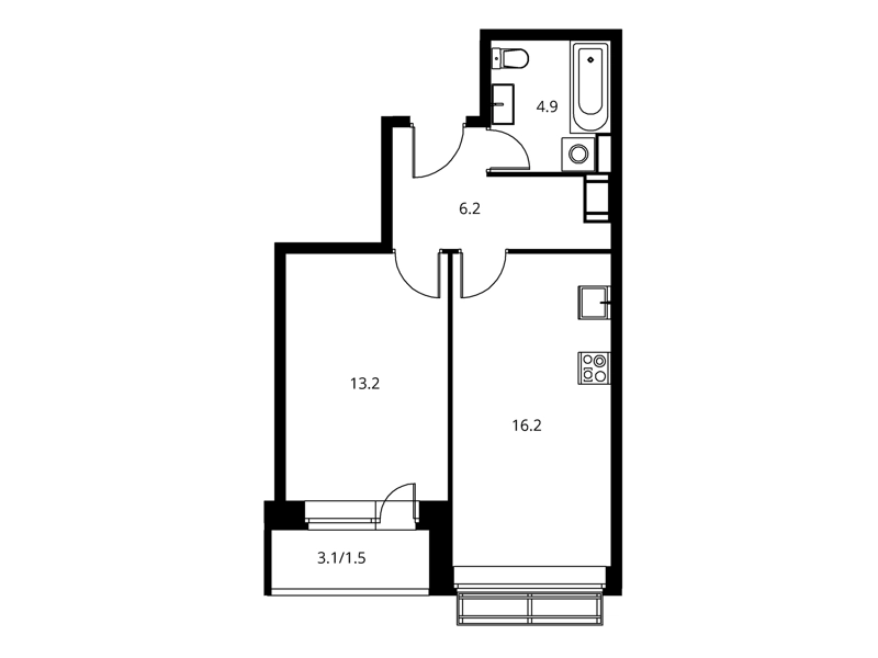 1-комнатная квартира 43 м² Солнечный Парк