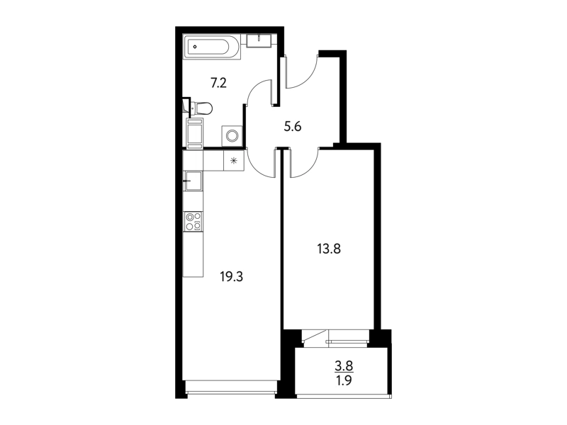1-комнатная квартира 47.84 м² Солнечный Парк