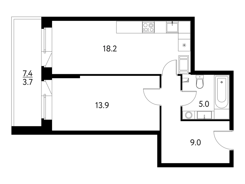 1-комнатная квартира 51 м² Солнечный Парк
