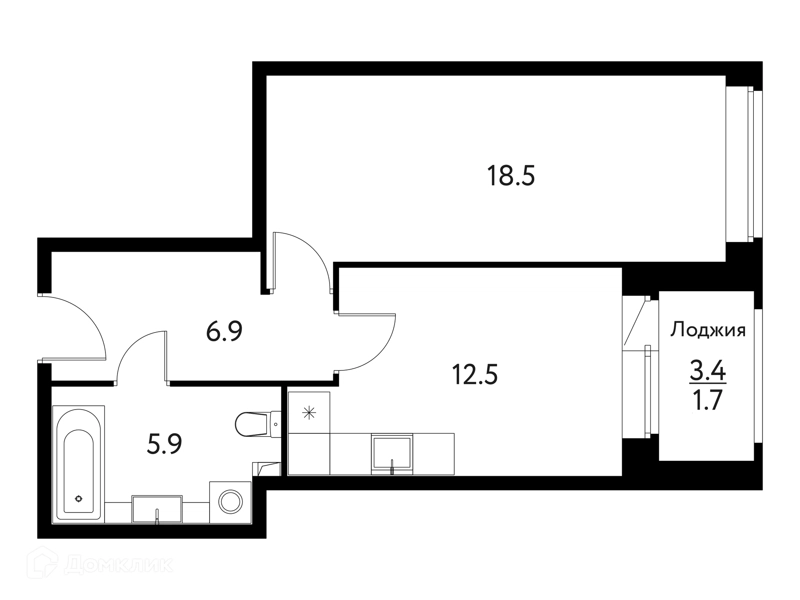 1-комнатная квартира 45.52 м² Солнечный Парк