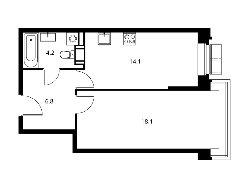 1-комнатная квартира 43.14 м² Солнечный Парк