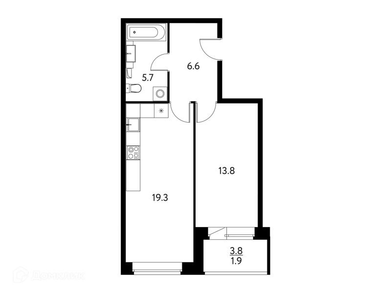 1-комнатная квартира 47.33 м² Солнечный Парк