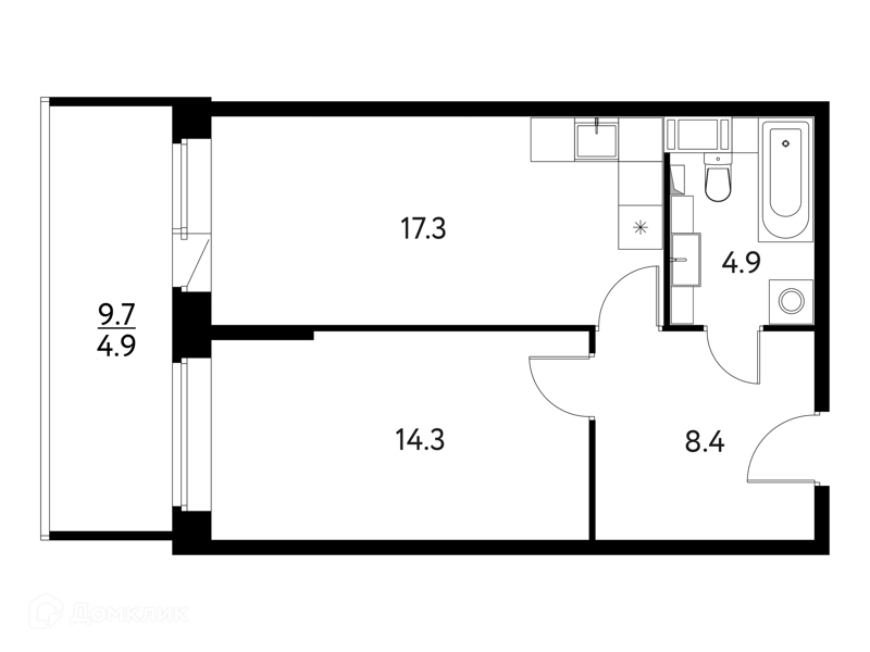 1-комнатная квартира 50.4 м² Солнечный Парк