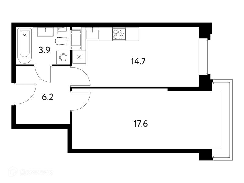 1-комнатная квартира 42.47 м² Солнечный Парк