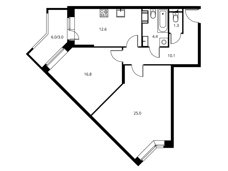 2-комнатная квартира 73.18 м² Солнечный Парк