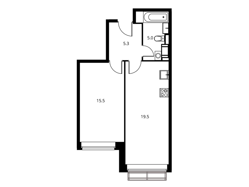 2-комнатная квартира 46.6 м² Солнечный Парк