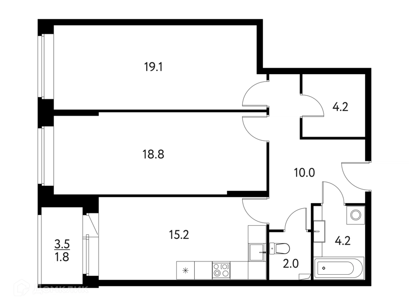 2-комнатная квартира 75.33 м² Солнечный Парк