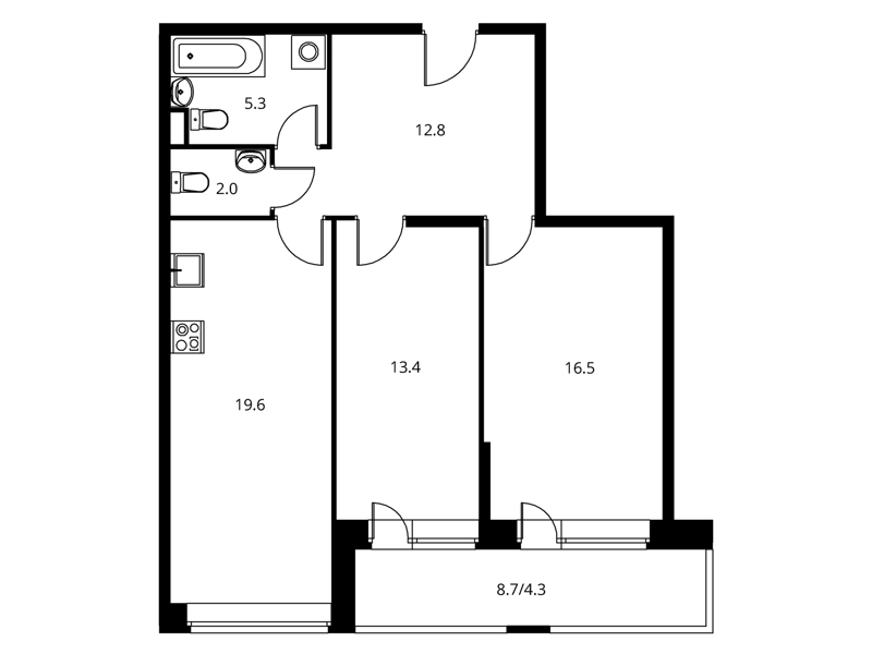 2-комнатная квартира 75 м² Солнечный Парк