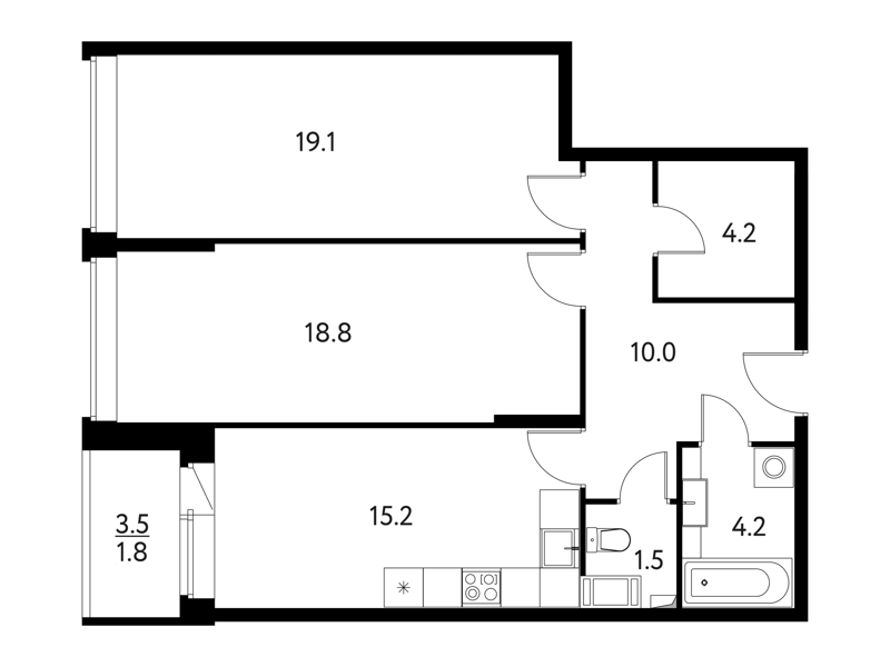 2-комнатная квартира 76.8 м² Солнечный Парк