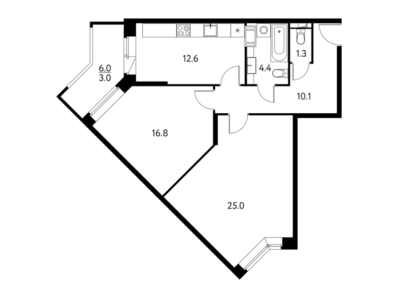 2-комнатная квартира 73.18 м² Солнечный Парк