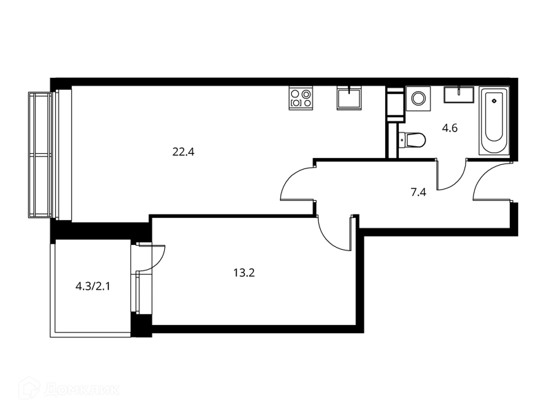 2-комнатная квартира 49.78 м² Солнечный Парк