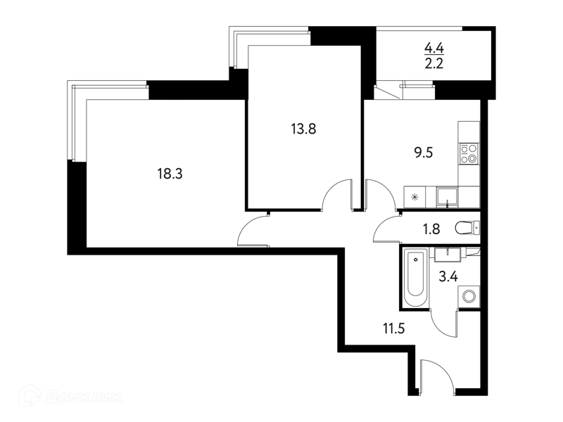 2-комнатная квартира 60.57 м² Солнечный Парк