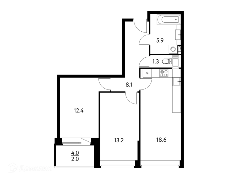 2-комнатная квартира 61.38 м² Солнечный Парк
