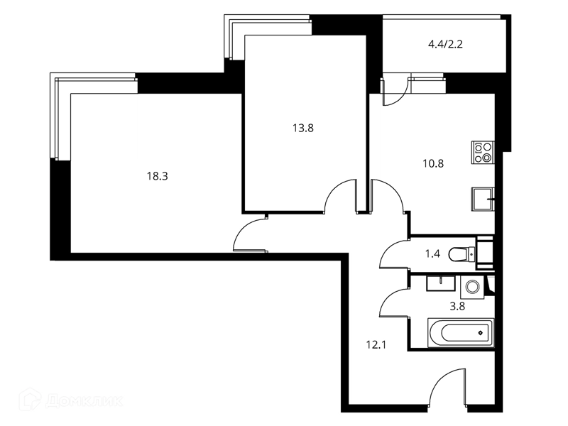 2-комнатная квартира 62.39 м² Солнечный Парк