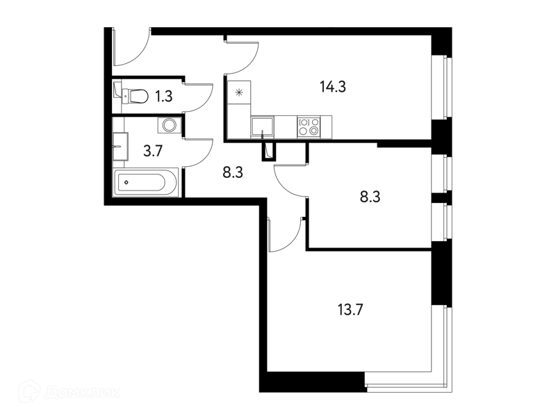 2-комнатная квартира 49.61 м² Солнечный Парк