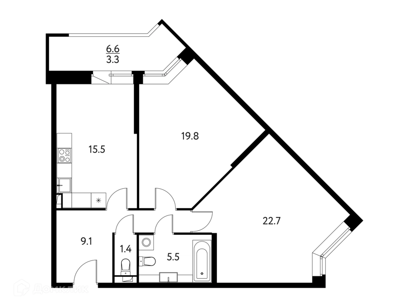 2-комнатная квартира 77.34 м² Солнечный Парк