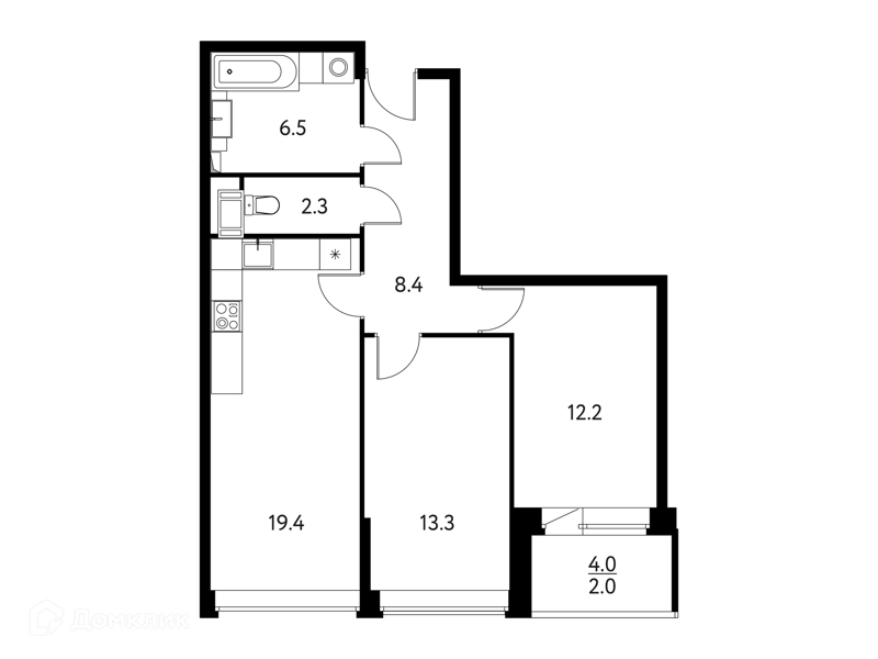 2-комнатная квартира 64.12 м² Солнечный Парк