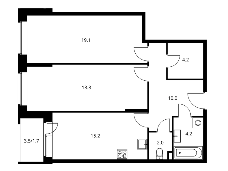 2-комнатная квартира 76.8 м² Солнечный Парк