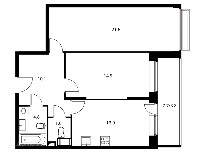 2-комнатная квартира 70.63 м² Солнечный Парк