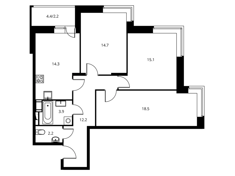 3-комнатная квартира 83.05 м² Солнечный Парк