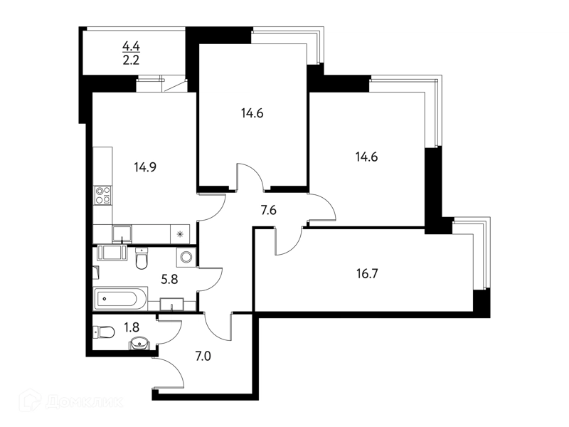 3-комнатная квартира 85.16 м² Солнечный Парк