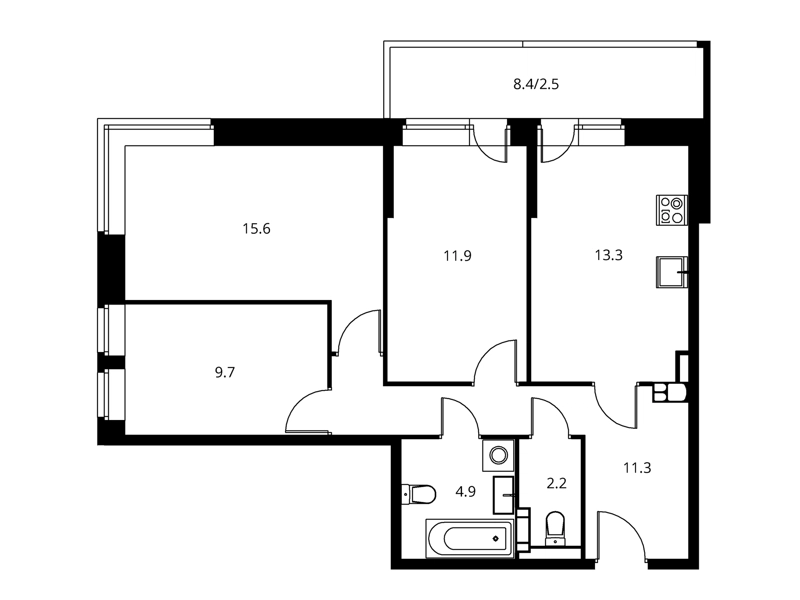 3-комнатная квартира 71.38 м² Солнечный Парк