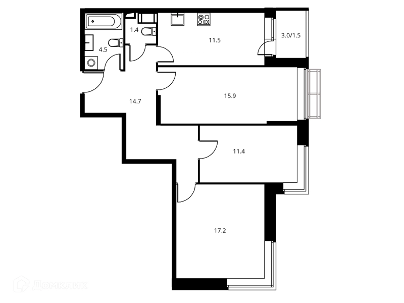 3-комнатная квартира 78.15 м² Солнечный Парк