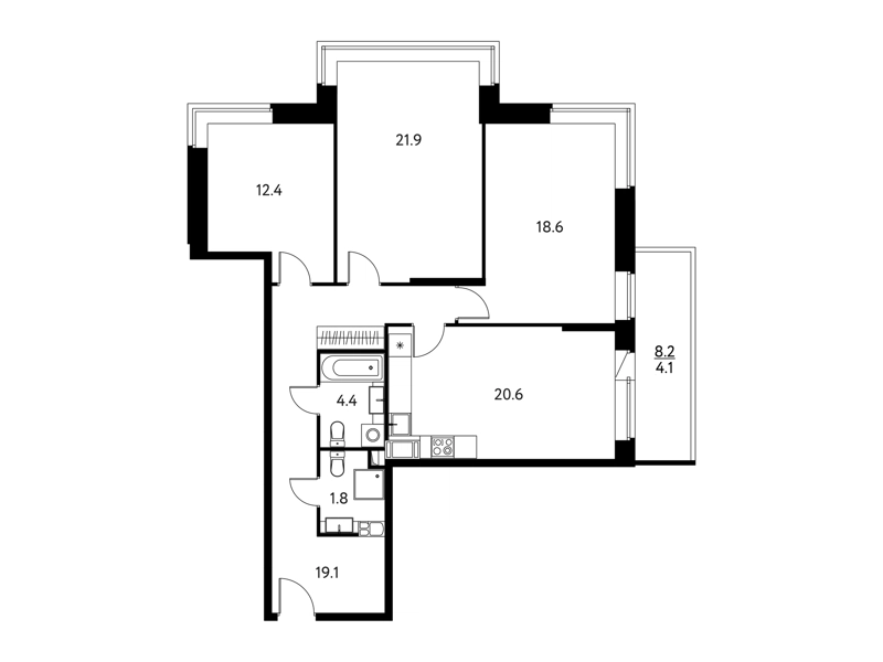 3-комнатная квартира 102.89 м² Солнечный Парк