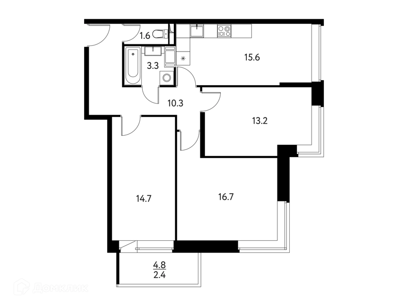 3-комнатная квартира 77.78 м² Солнечный Парк
