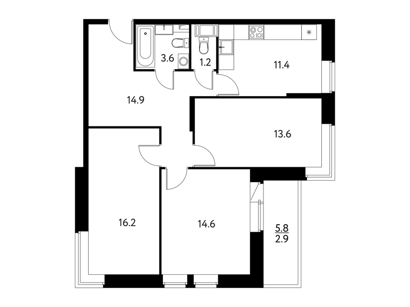 3-комнатная квартира 78.4 м² Солнечный Парк