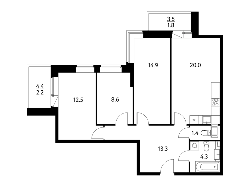 3-комнатная квартира 79.03 м² Солнечный Парк