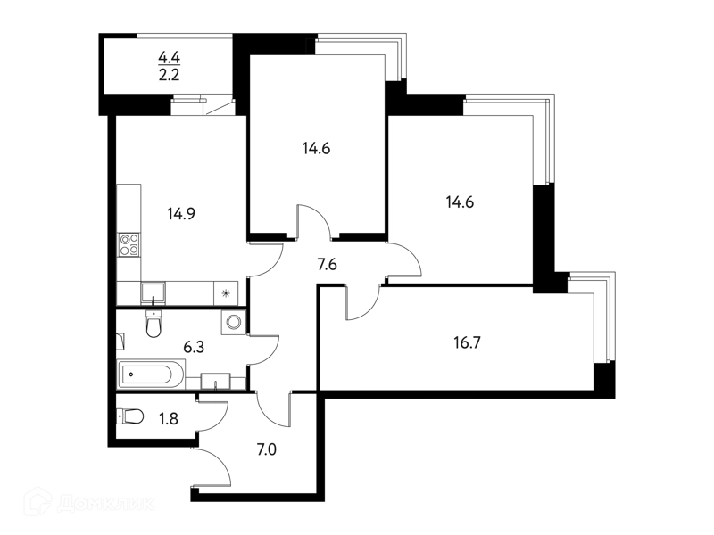 3-комнатная квартира 85.61 м² Солнечный Парк