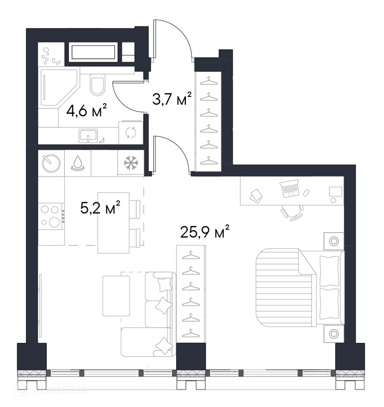Студия 39.4 м² Первый Нагатинский