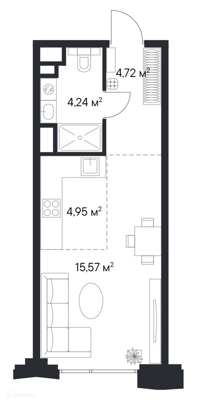 Студия 29.9 м² Первый Нагатинский