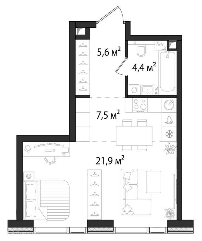 Студия 39.6 м² Первый Нагатинский