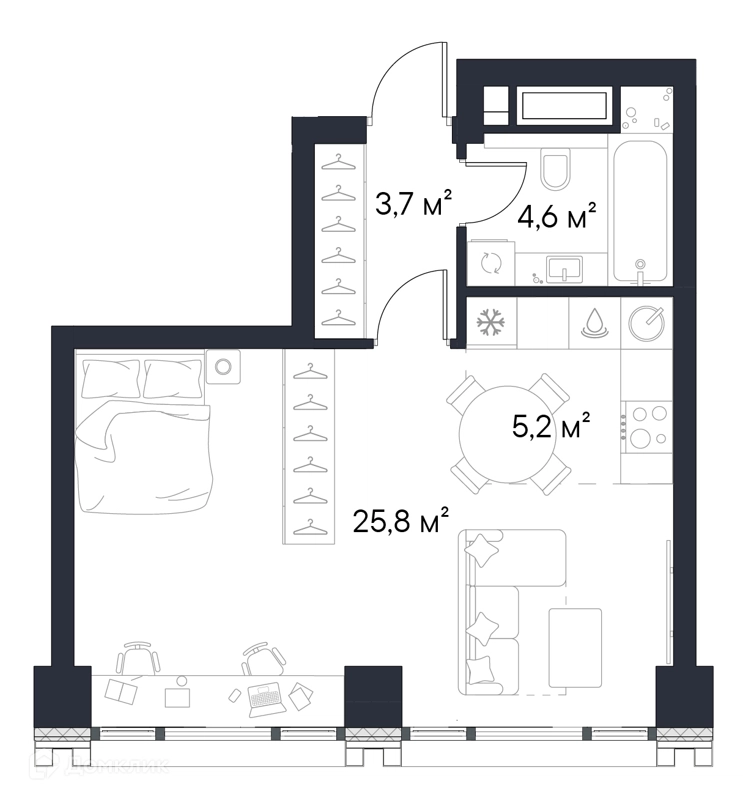 Студия 39.3 м² Первый Нагатинский