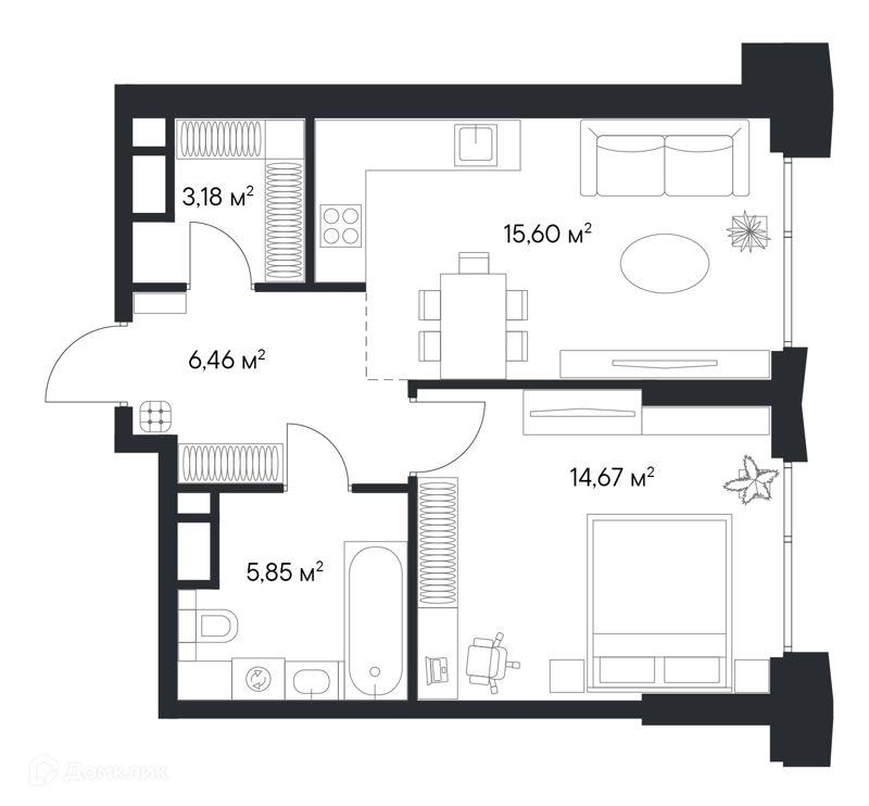 1-комнатная квартира 45.76 м² Первый Нагатинский
