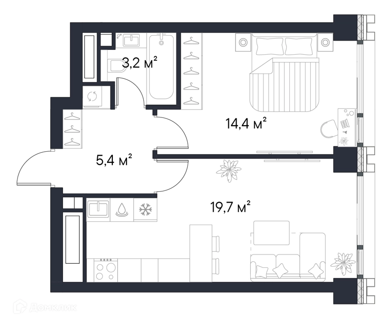 1-комнатная квартира 42.7 м² Первый Нагатинский