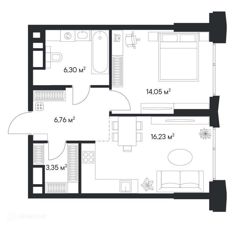 1-комнатная квартира 46.69 м² Первый Нагатинский