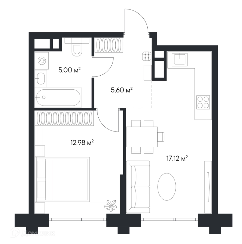 1-комнатная квартира 40.7 м² Первый Нагатинский