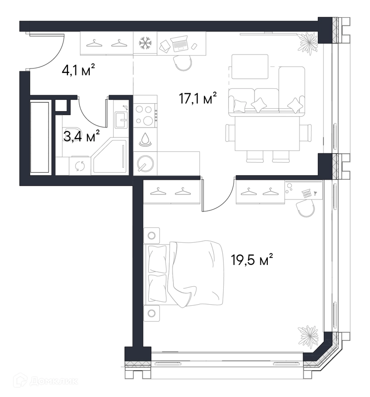 1-комнатная квартира 44.1 м² Первый Нагатинский