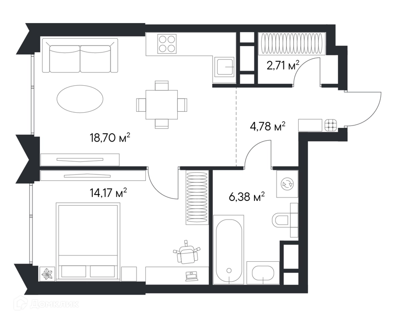 1-комнатная квартира 46.77 м² Первый Нагатинский