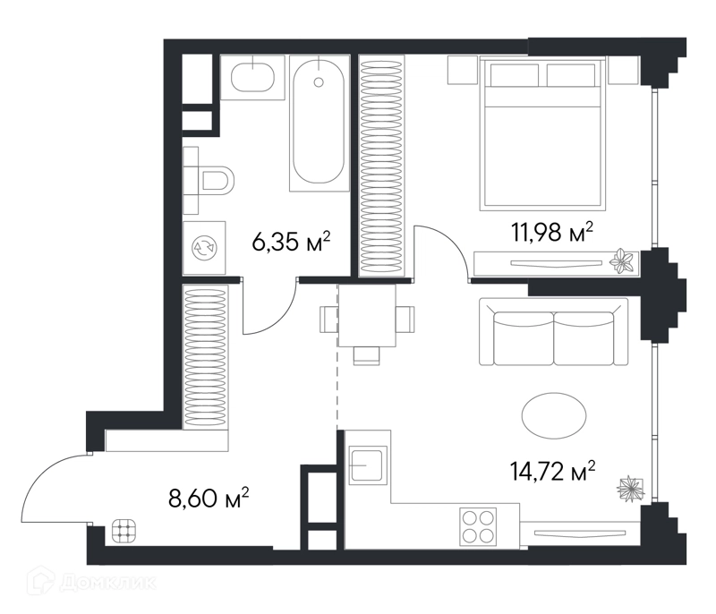 1-комнатная квартира 41.65 м² Первый Нагатинский