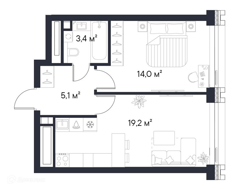 1-комнатная квартира 41.7 м² Первый Нагатинский