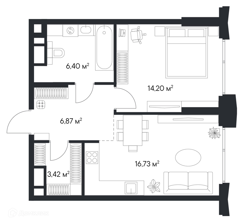 1-комнатная квартира 47.62 м² Первый Нагатинский