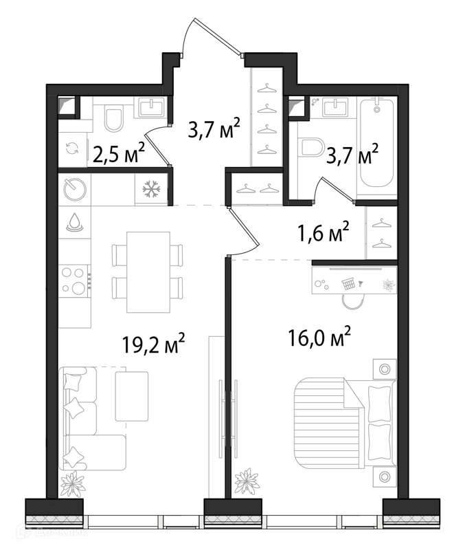 1-комнатная квартира 46.7 м² Первый Нагатинский